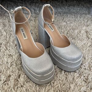 Steve Madden Silver Jeweled Platform Heels